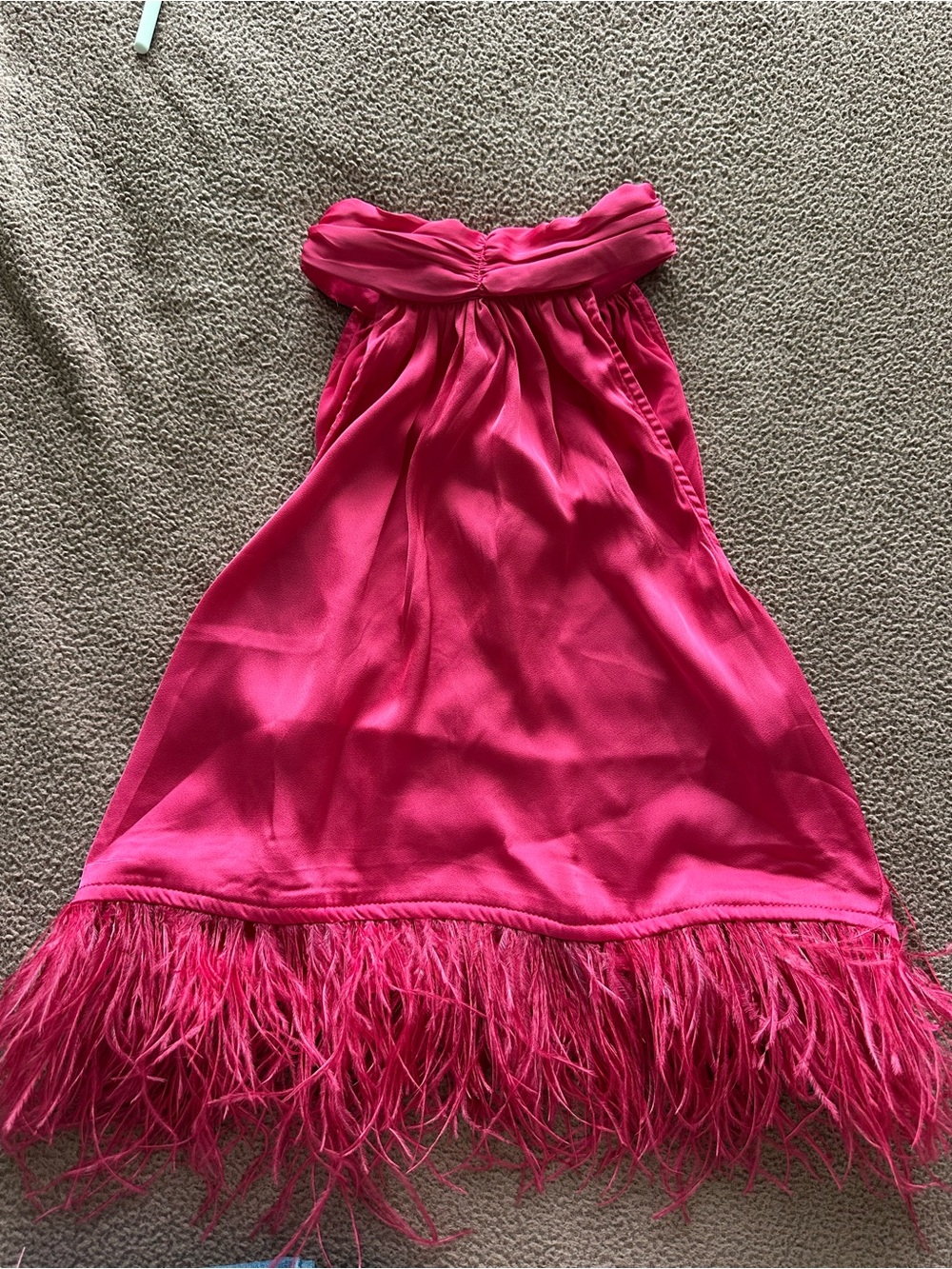 Hot Pink Strapless Feather Hem Cocktail Top